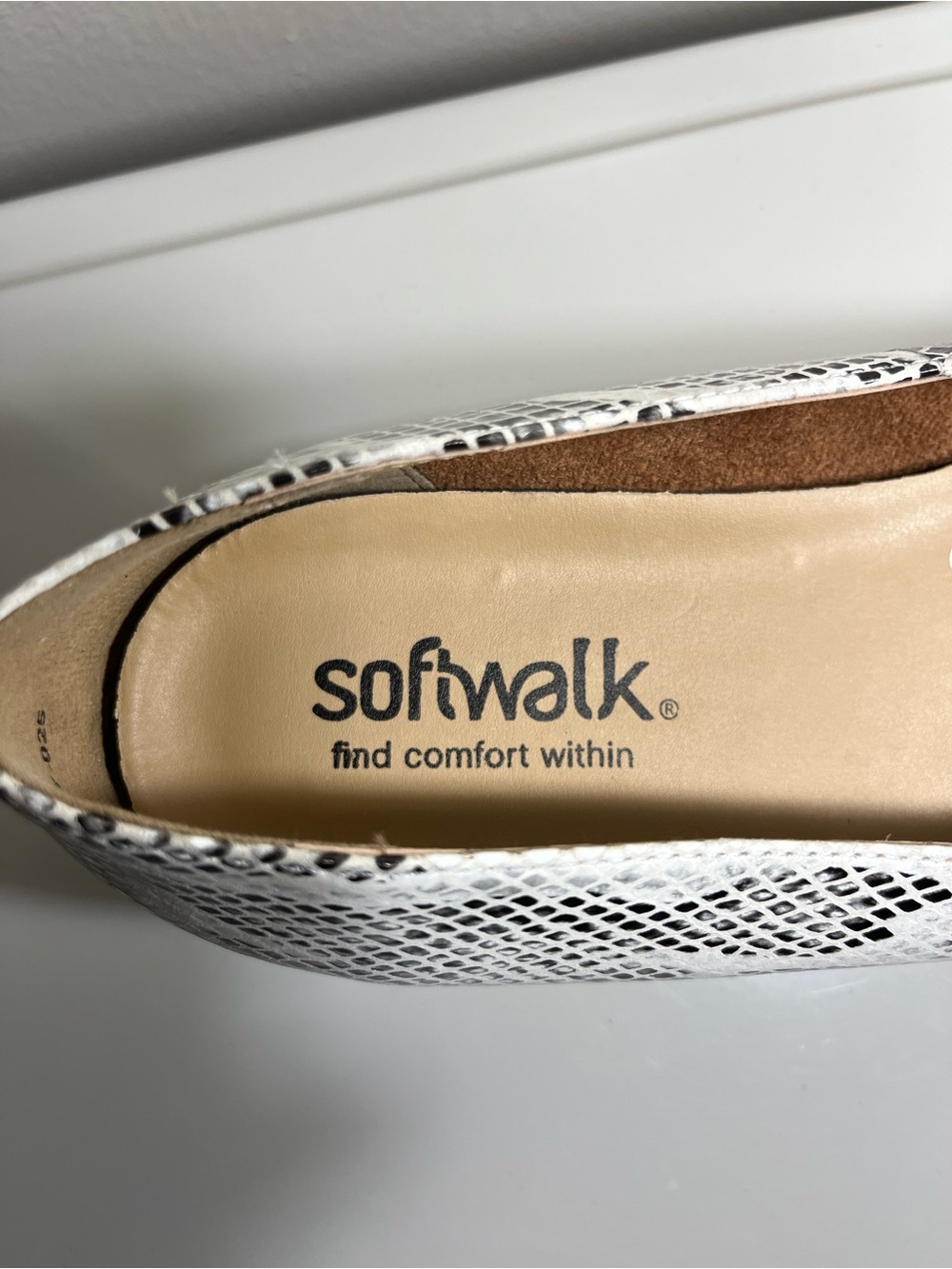SoftWalk White Snake-Print Slip-On Flats - 8.5W - Picture 6 of 10